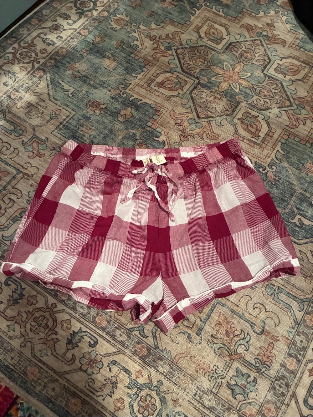 Lounge shorts- Red & White Buffalo Checkered Drawstring Lounge Shorts